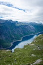 Amazing landscape of the Ringedalsvatnet Lake, Trolltunga hike,  Norway Royalty Free Stock Photo