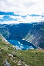 Amazing landscape of the Ringedalsvatnet Lake, Trolltunga hike,  Norway Royalty Free Stock Photo