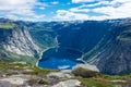 Amazing landscape of the Ringedalsvatnet Lake, Trolltunga hike,  Norway Royalty Free Stock Photo