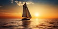 Amazing landscape with a solitary yacht at sea during sunset Royalty Free Stock Photo