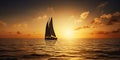 Amazing Landscape With A Solitary Yacht At Sea During Sunset Royalty Free Stock Photo