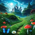 amazing landscape with a stunning old and Alice in Wonderland tale