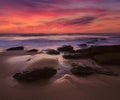 Amazing landscape of sunset at Atlantic ocean. Colorful evening view of the dramatic sky.Portugal. Royalty Free Stock Photo