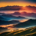 Amazing landscape with sunset over the mountains