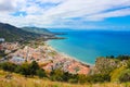 Amazing landscape surrounding picturesque coastal city Cefalu in Sicily, Italy. The city located on Tyrrhenian coast is popular Royalty Free Stock Photo