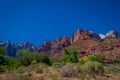 Amazing landscape three patriarchs Zion National Park, in beautiful blue sky background