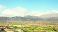 Amazing landscape valley with fields on the background mountains with blue sky Royalty Free Stock Photo