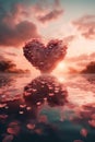 Amazing Landscape View With Pink Heart Shape Under Water Surface