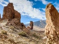 Amazing landscape of volcanic desert with rocks formations and volcano Teide, Tenerife Royalty Free Stock Photo