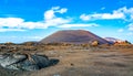 Amazing landscape of volcano craters in Timanfaya national park. Popular touristic attraction in Lanzarote island, Canary islans,