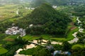 Amazing view of Yangshuo rice fields and rocks in China Royalty Free Stock Photo