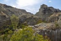 Amazing landscapes, ancient cave homes and rock formations in colourful Pigeon Valley in Cappadocia, Turkey Royalty Free Stock Photo