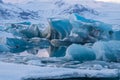 Amazing landscapes and huge glaciers in the Jokulsarlon Glacier Lagoon glacial river lagoon in the east Iceland Royalty Free Stock Photo