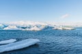 Amazing landscapes and huge glaciers in the Jokulsarlon Glacier Lagoon glacial river lagoon in the east Iceland Royalty Free Stock Photo