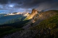 Amazing landscapes view of gold light on mountain with blue sky on summer from Dolomites, Italy. Royalty Free Stock Photo