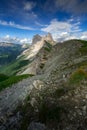 Amazing landscapes view of green mountain with blue sky on summer from Dolomites, Italy.