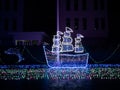 It is the night view of the festival of the lights. The colourful LED is made of sea and the white and blue LED is made of ship. Royalty Free Stock Photo