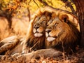 Amazing lions sitting and cuddling in the bush of Moremi Reserve