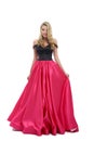 Amazing long evening dress with black top and pink lower part Royalty Free Stock Photo