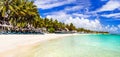 Amazing long white sandy beaches of Mauritius island. Tropical h