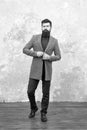 Amazing look. Man handsome bearded businessman wear luxury formal suit. Menswear and fashion concept. Guy brutal fashion