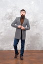 Amazing look. Man handsome bearded businessman wear luxury formal suit. Menswear and fashion concept. Guy brutal fashion
