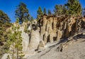 Amazing lunar landscape with fantastic rock formations Paisaje Lunar. Canarian pine forest, clear bright blue sky. Tenerife, Royalty Free Stock Photo