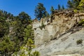 Amazing lunar landscape with fantastic rock formations Paisaje Lunar. Canarian pine forest, clear bright blue sky. Tenerife, Royalty Free Stock Photo