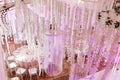 Amazing luxury decorated place ceiling for wedding reception, catering in restaurant Royalty Free Stock Photo