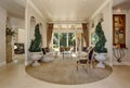 Amazing Luxury entrance Hallway interior with decorative trees in pots.