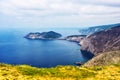 Amazing Magical Landscape with views on the town of Asos, Greece, Kefalonia with background of picturesque clouds. Wonderful