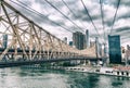 Amazing Manhattan skyline from Roosevelt Island on a cloudy day