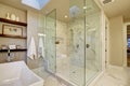 Amazing master bathroom with large glass walk-in shower Royalty Free Stock Photo