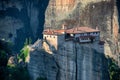 Breathtaking morning view on the rocks and Monasteries of the Meteora area in the morning light