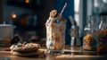 Amazing milkshake, monster milkshake. Generative illustration of AI.