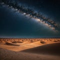 Amazing milky way over the dunes in the Sahara desert,Beautiful sand landscape with stunning sky full of stars and Royalty Free Stock Photo