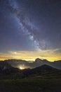 Amazing Milky Way over the mountain of Dolomites, Italy.