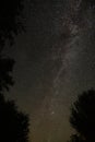 Amazing Milky Way , starry night sky with falling stars above lake and trees in mountains. Beautiful night sky. Breathtaking Royalty Free Stock Photo