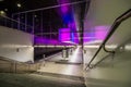 Subway station with light blue lights at University on the Speicherstadt area in Hamburg. Royalty Free Stock Photo