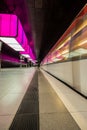 Subway station with light blue lights at University on the Speicherstadt area in Hamburg. Royalty Free Stock Photo