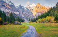Amazing morning scene of Swiss Alps with Bluemlisalp mountain on background. Royalty Free Stock Photo
