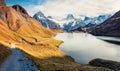 Amazing morning view of Bachalp lake / Bachalpsee, Switzerland. Nice autumn scene of Swiss alps, Grindelwald, Bernese Oberland, Eu