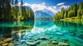 Amazing morning view of Jasna lake. Attractive summer scene of Julian Alps.