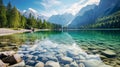 Amazing morning view of Jasna lake. Attractive summer scene of Julian Alps.