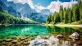 View of Jasna lake. Attractive summer scene of Julian Alps, Gozd Martuljek. Wonderful landscape of Triglav National Park.