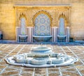 Amazing moroccan style fountain with fine colorful mosaic tiles at the Mohammed V mausoleum in Rabat Morocco. Artistic picture. Royalty Free Stock Photo