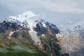 Amazing mountain Caucasus landscape of peaks of mountains Tetnuldi, Gistola and Dzhangi-Tau and glacier Lardaad in Svaneti, Georgi Royalty Free Stock Photo