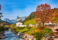 Amazing mountain landscape in the Bavarian Alps. Ramsau bei Berchtesgaden village at sunny autumn day, Bavaria, Germany Royalty Free Stock Photo