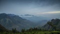 Amazing mountain landscape with clouds, tea estate natural outdoor travel background. Beauty world Royalty Free Stock Photo