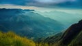 Amazing mountain landscape with clouds, tea estate natural outdoor travel background. Beauty world Royalty Free Stock Photo